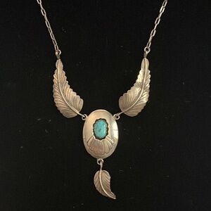 NATIVE AMERICAN SIGNED STERLING TURQUOISE NAVAJO NECKLACE SHADOWBOX old pawn